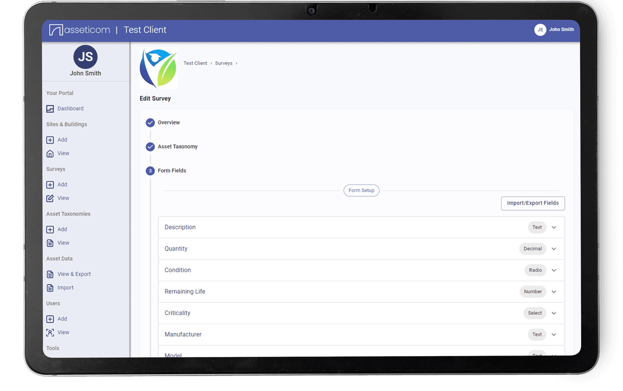 Bespoke survey builder on tablet