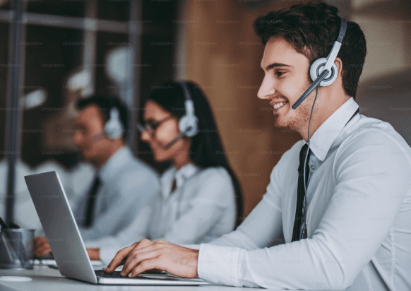 Three people with headsets