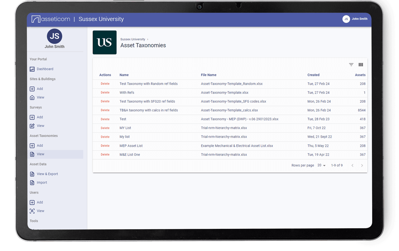 Asset Taxonomy on Tablet