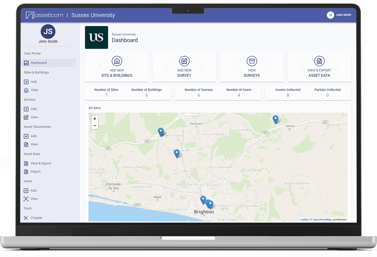Asseticom dashboard on laptop
